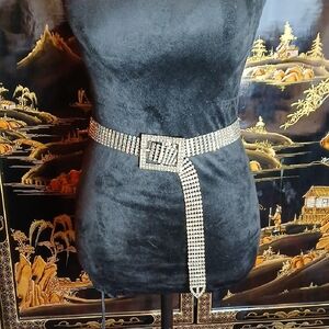 💎 1970s Vintage Diamanté Rhinestone Belt Buckle Mobwife Glam Retro Sparkling